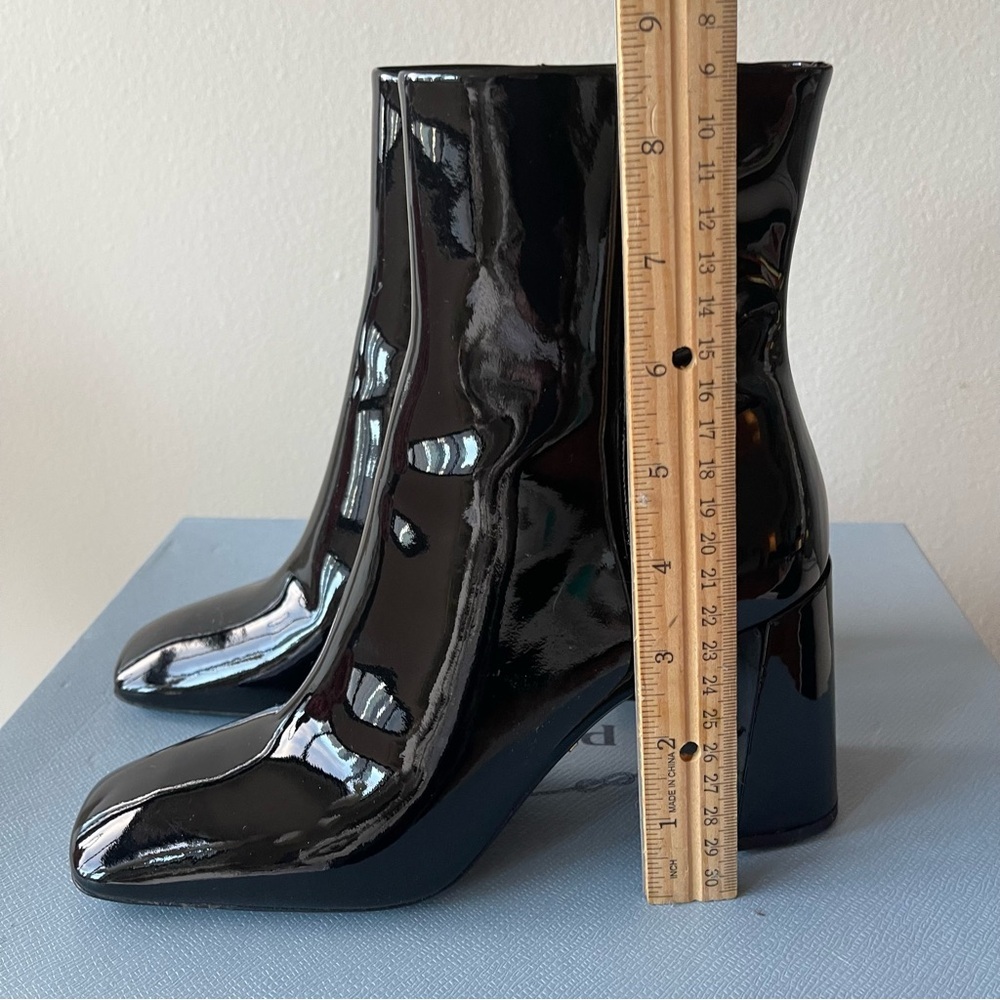 PRADA Square Toe Ankle Boots in Black Patent size 6.5 - Picture 3 of 13